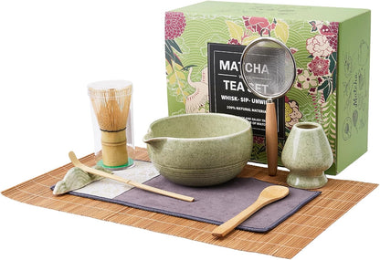 9-Piece Matcha Whisk Set, Complete Japanese Matcha Kit Tools with Ceramic Bowl, Bamboo Whisk & Scoops, Tea Ceremony Set in Elegant Gift Box, Mother’s Day Gift for Women (Matcha Green)