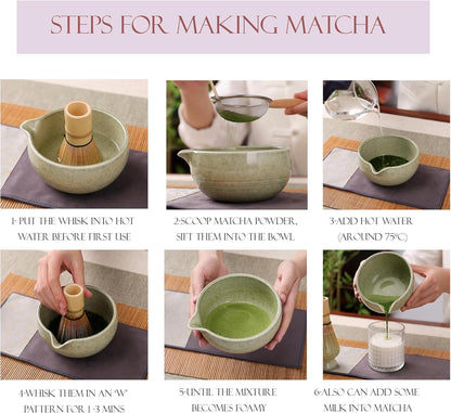 9-Piece Matcha Whisk Set, Complete Japanese Matcha Kit Tools with Ceramic Bowl, Bamboo Whisk & Scoops, Tea Ceremony Set in Elegant Gift Box, Mother’s Day Gift for Women (Matcha Green)