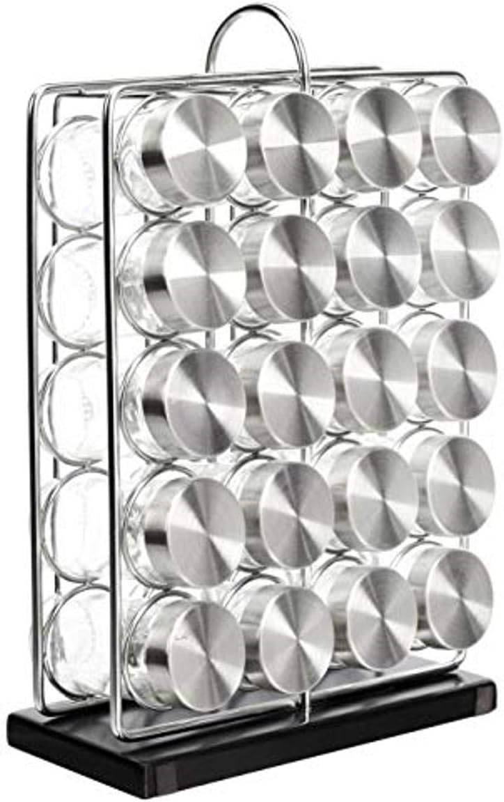 20 Jars Spice Rack Organizer, Space-Saving Kitchen Organizer with Glass Spice Jars, Sturdy, Silver