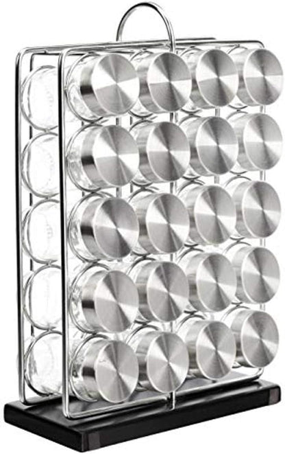 20 Jars Spice Rack Organizer, Space-Saving Kitchen Organizer with Glass Spice Jars, Sturdy, Silver