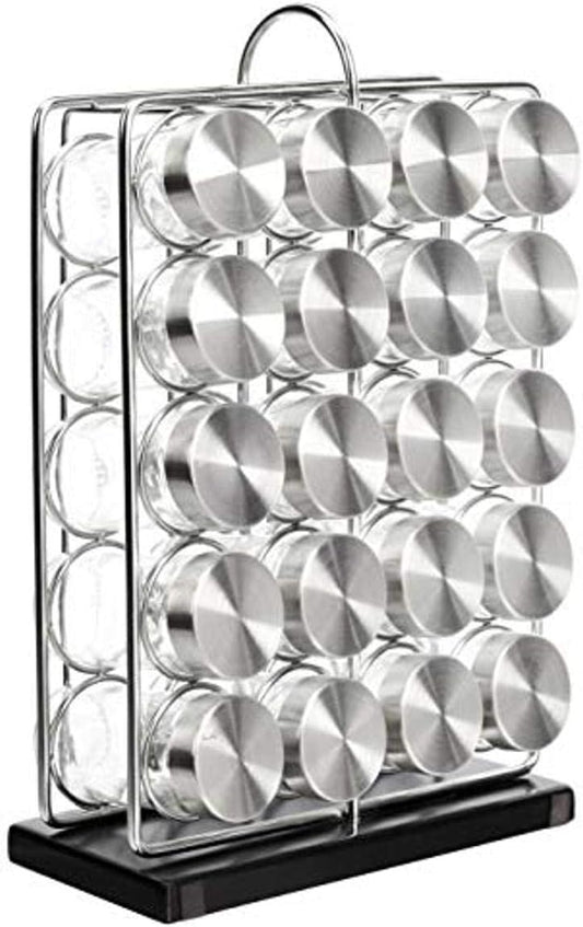 20 Jars Spice Rack Organizer, Space-Saving Kitchen Organizer with Glass Spice Jars, Sturdy, Silver