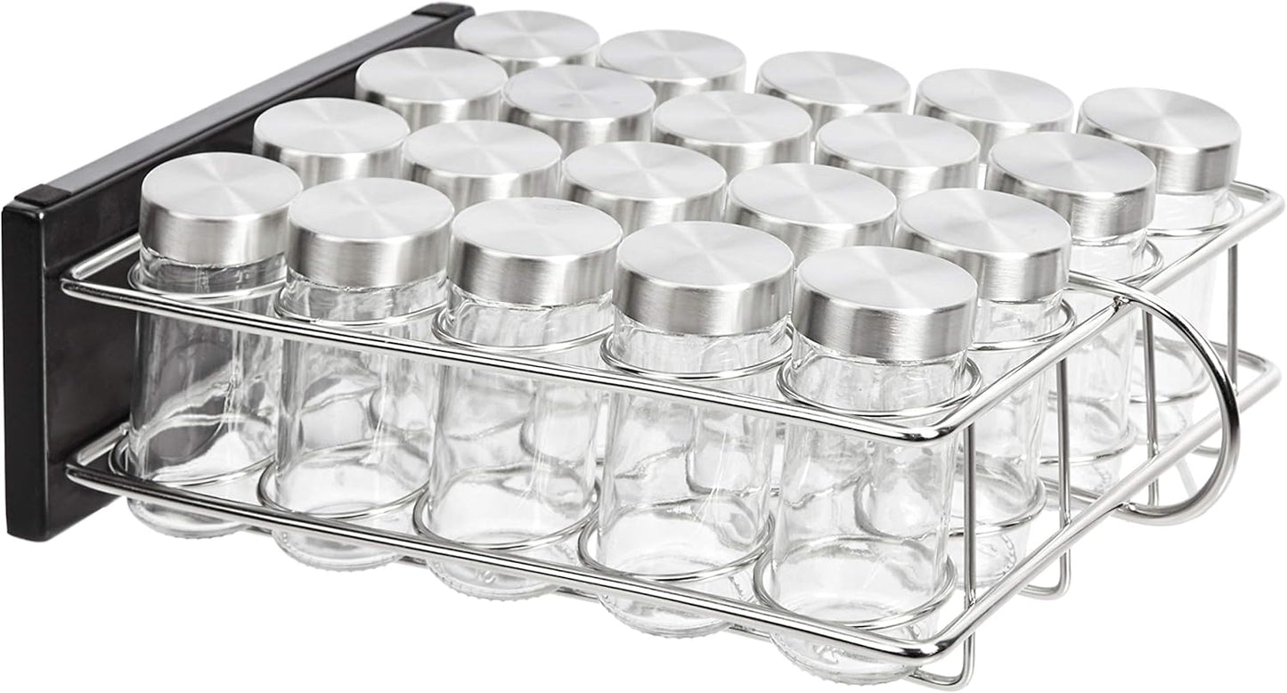 20 Jars Spice Rack Organizer, Space-Saving Kitchen Organizer with Glass Spice Jars, Sturdy, Silver