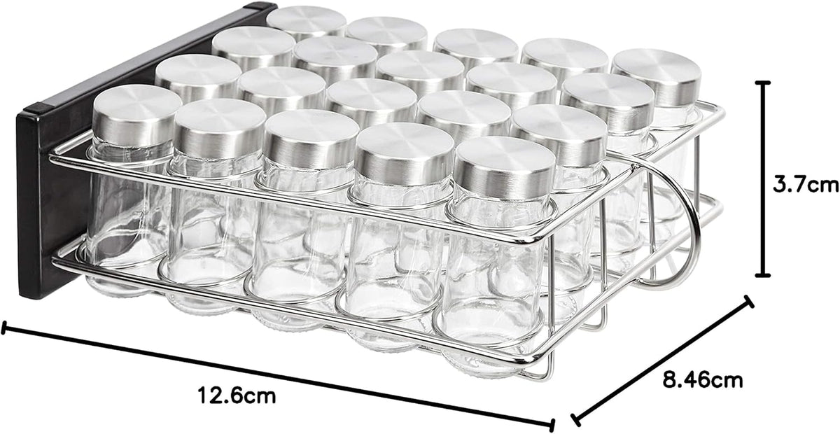 20 Jars Spice Rack Organizer, Space-Saving Kitchen Organizer with Glass Spice Jars, Sturdy, Silver