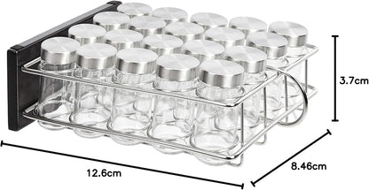 20 Jars Spice Rack Organizer, Space-Saving Kitchen Organizer with Glass Spice Jars, Sturdy, Silver