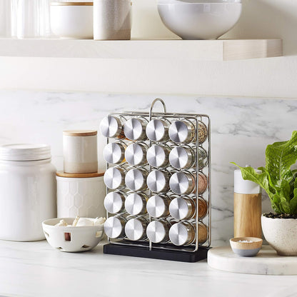 20 Jars Spice Rack Organizer, Space-Saving Kitchen Organizer with Glass Spice Jars, Sturdy, Silver