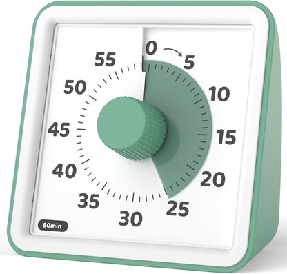 LIORQUE Visual Timer for Kids, 60 Minute Countdown Timer, Green | Non-Ticking, 3 Volume Levels with Mute Function, Timer for Kitchen Cooking Classroom ADHD, 2 AAA Batteries Included
