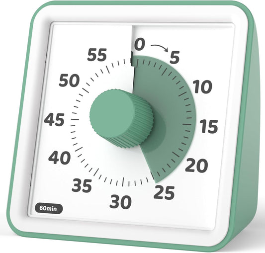 LIORQUE Visual Timer for Kids, 60 Minute Countdown Timer, Green | Non-Ticking, 3 Volume Levels with Mute Function, Timer for Kitchen Cooking Classroom ADHD, 2 AAA Batteries Included