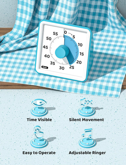 LIORQUE Visual Timer for Kids, 60 Minute Countdown Timer, Green | Non-Ticking, 3 Volume Levels with Mute Function, Timer for Kitchen Cooking Classroom ADHD, 2 AAA Batteries Included