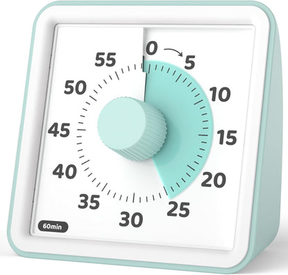 LIORQUE Visual Timer for Kids, 60 Minute Countdown Timer, Green | Non-Ticking, 3 Volume Levels with Mute Function, Timer for Kitchen Cooking Classroom ADHD, 2 AAA Batteries Included