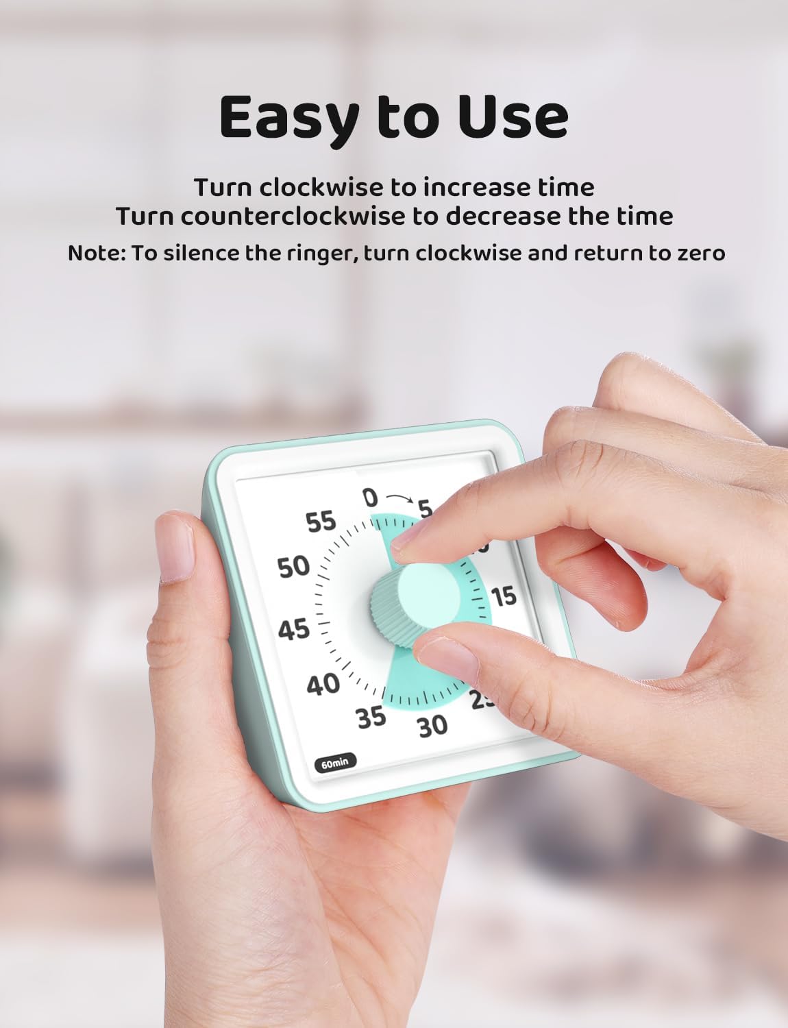 LIORQUE Visual Timer for Kids, 60 Minute Countdown Timer, Green | Non-Ticking, 3 Volume Levels with Mute Function, Timer for Kitchen Cooking Classroom ADHD, 2 AAA Batteries Included