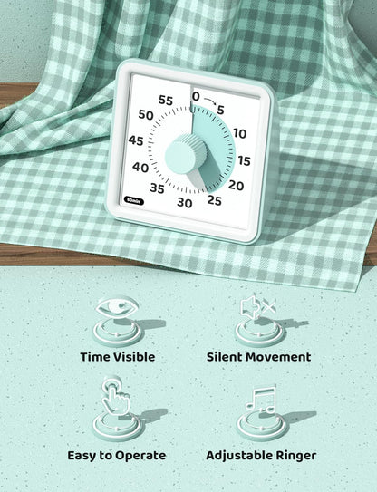 LIORQUE Visual Timer for Kids, 60 Minute Countdown Timer, Green | Non-Ticking, 3 Volume Levels with Mute Function, Timer for Kitchen Cooking Classroom ADHD, 2 AAA Batteries Included