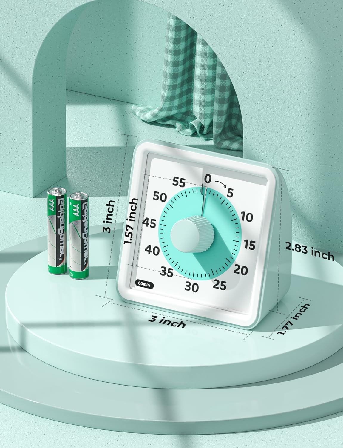 LIORQUE Visual Timer for Kids, 60 Minute Countdown Timer, Green | Non-Ticking, 3 Volume Levels with Mute Function, Timer for Kitchen Cooking Classroom ADHD, 2 AAA Batteries Included