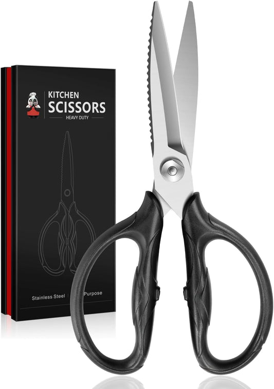 8.4" Heavy Duty Kitchen Scissors - All Purpose Japanese Shears | 5Cr15MoV Stainless Steel, All Purpose Detachable Shears for Meat/Herbs/Poultry, Dishwasher Safe, Gift Box, (Silver)