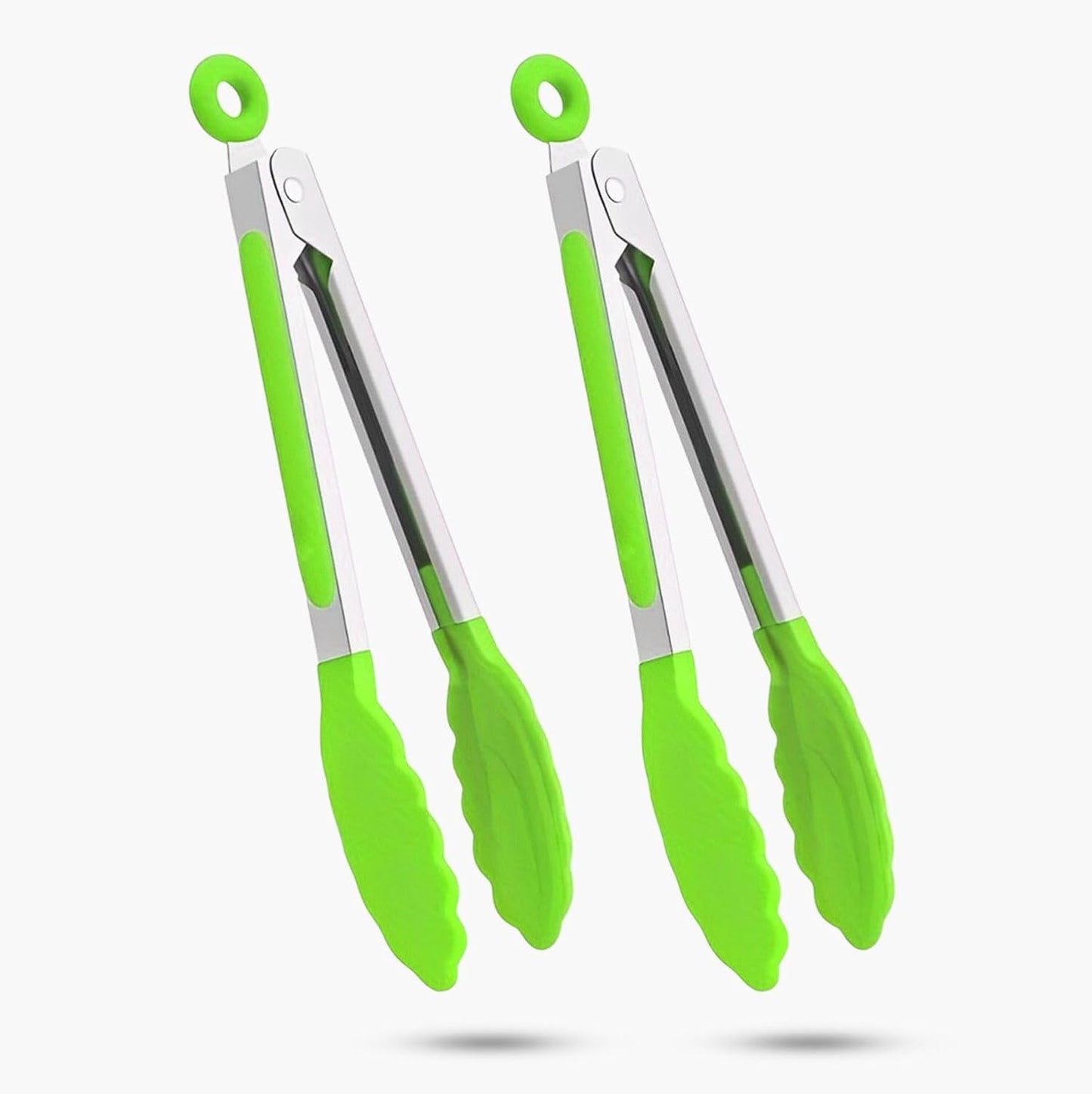 2-Pack of 9" (Small) & 12" (Large) Kitchen Tongs Set: Non-Stick Silicone-Stainless Steel Cooking Tongs, BPA Free, Heat Resistant (480°F) - Non-Slip Grip & Locking Metal Food Tongs (Black)