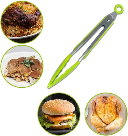 2-Pack of 9" (Small) & 12" (Large) Kitchen Tongs Set: Non-Stick Silicone-Stainless Steel Cooking Tongs, BPA Free, Heat Resistant (480°F) - Non-Slip Grip & Locking Metal Food Tongs (Black)