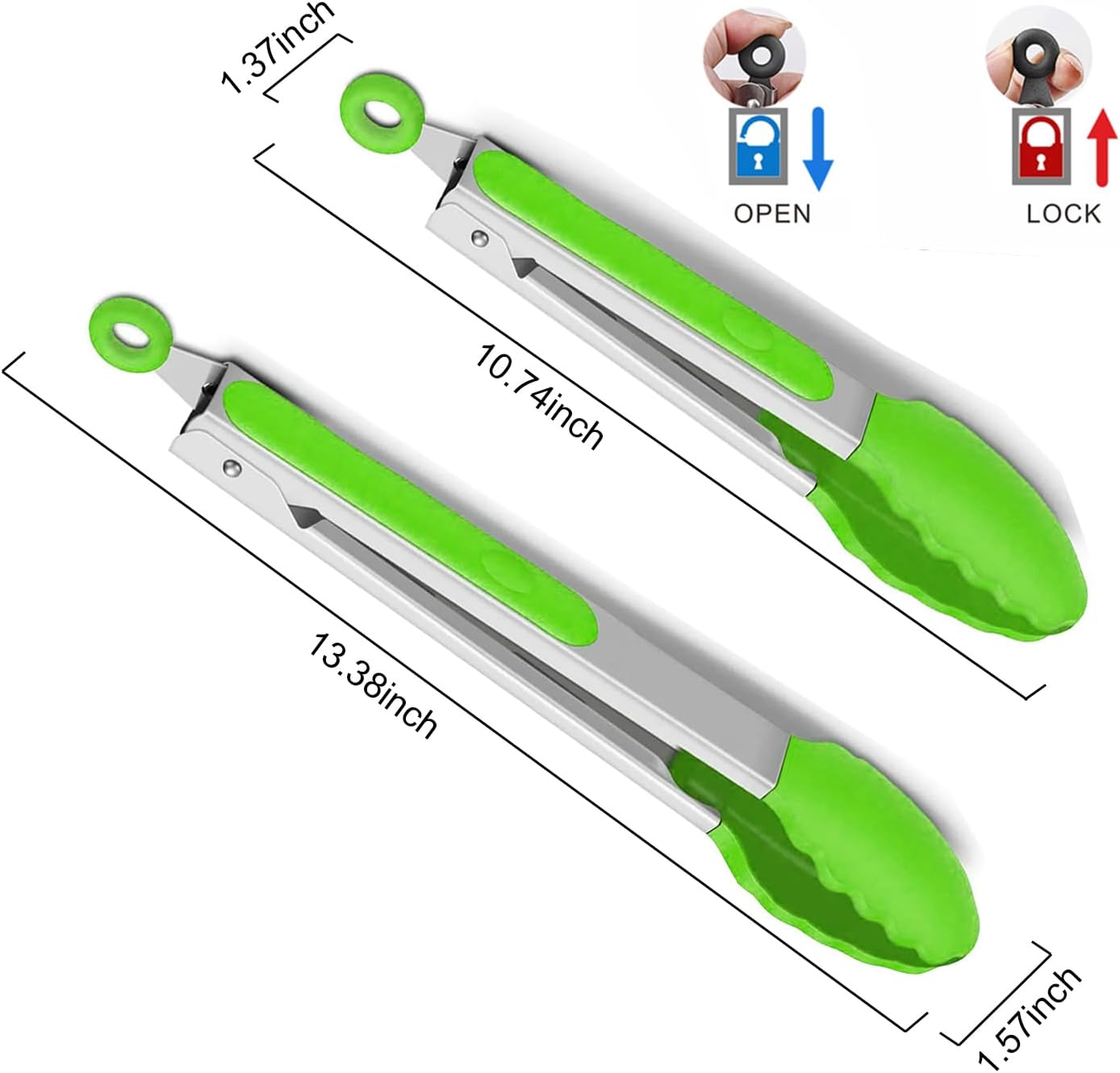 2-Pack of 9" (Small) & 12" (Large) Kitchen Tongs Set: Non-Stick Silicone-Stainless Steel Cooking Tongs, BPA Free, Heat Resistant (480°F) - Non-Slip Grip & Locking Metal Food Tongs (Black)