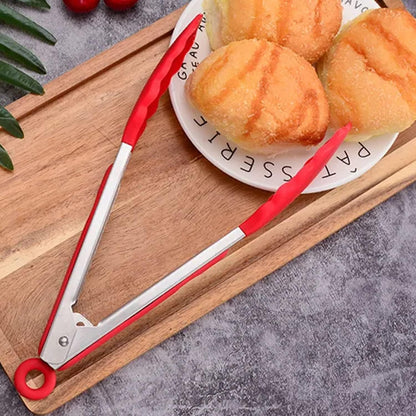 2-Pack of 9" (Small) & 12" (Large) Kitchen Tongs Set: Non-Stick Silicone-Stainless Steel Cooking Tongs, BPA Free, Heat Resistant (480°F) - Non-Slip Grip & Locking Metal Food Tongs (Black)