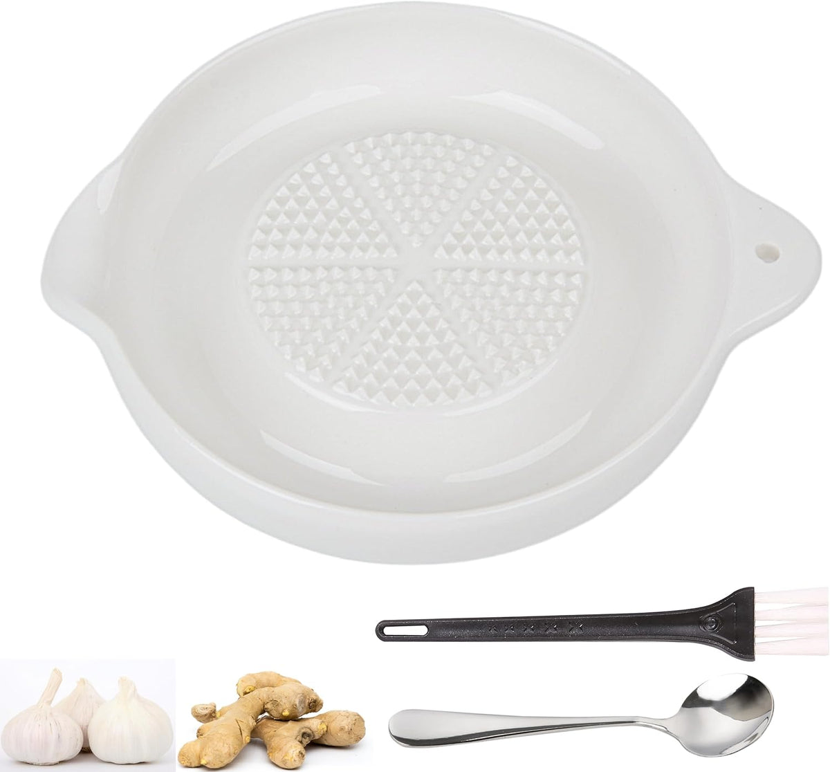 Ceramic Grater,Ceramic Ginger Grater,Garlic Grater,Ginger Grater,Spice Grater,Nutmeg Grater Made of Ceramic for Ginger,Garlic,Nutmeg,Celery,Carrots,Wasabi,With Brush+Spoon,Diameter 9cm (Green)
