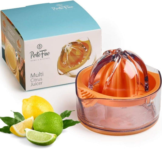 PortoFino Citrus Juicer, Lemon Squeezer, Orange Juicer, Manual Hand Juicer with Built-in Measuring Cup and Strainer, Space Saving Design, Pulp Control, Dishwasher Safe, 8oz