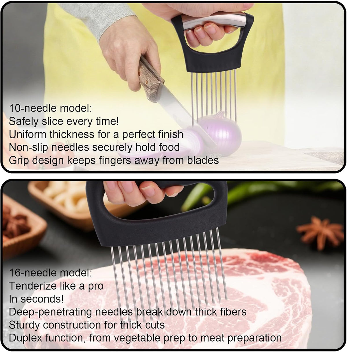 2pcs Onion Holder for Slicing, Extra-Large Onion Slicer Tool Kit with 16 Long Needles & 10 Long Needles Vegetable Chopper Cutter Kitchen Appliance Gadget Utensils for Tomatoes Potatoes Meat Tenderizer