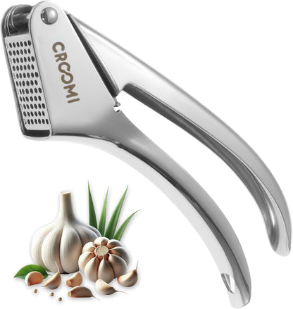 Garlic Press Stainless Steel - Premium Professional Mincer Tool - Rust Proof & Dishwasher Safe - Garlic Presser & Masher - Ginger Crusher with Soft Ergonomic Handle - Easy to Squeeze & Clean