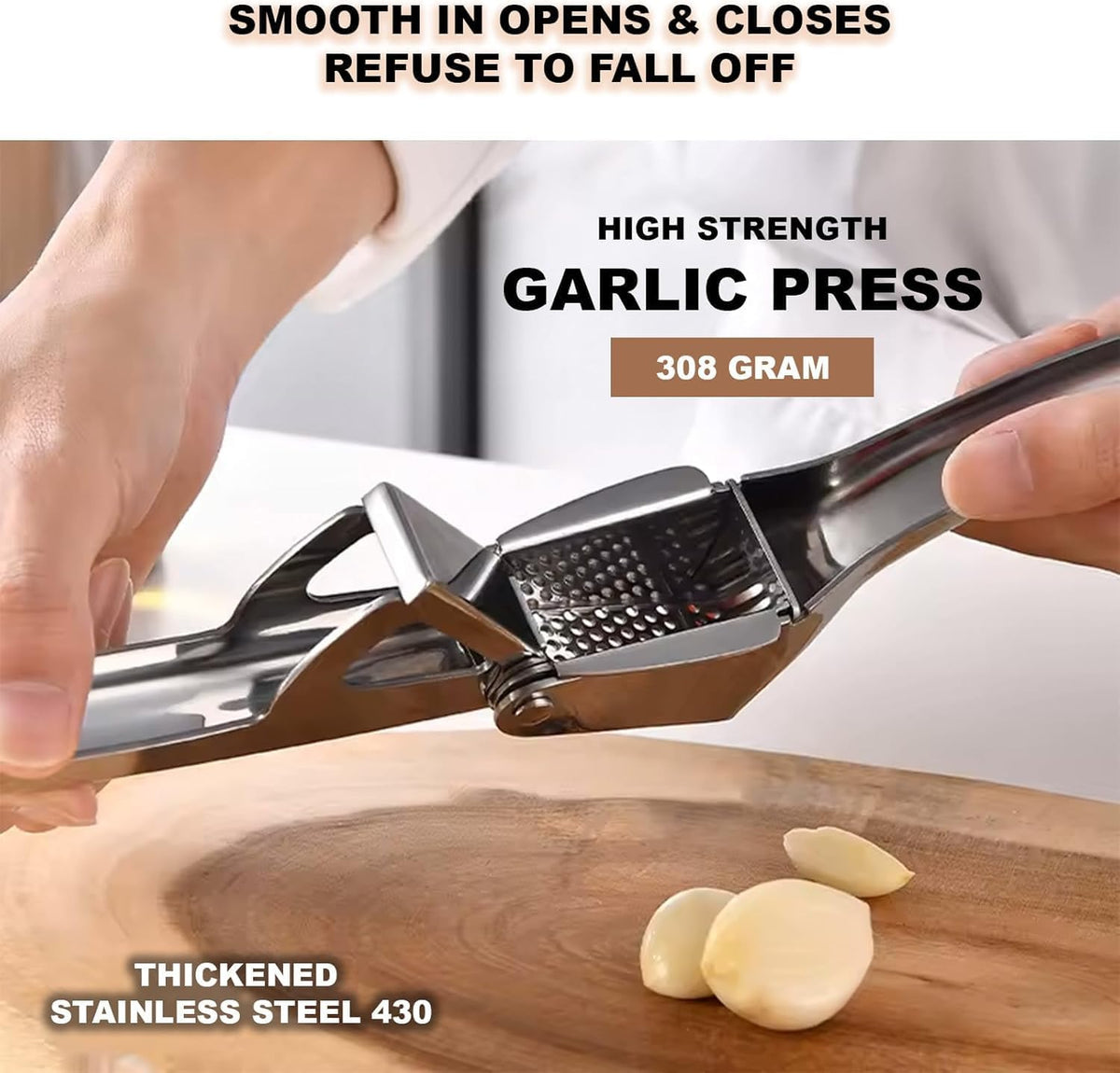 Garlic Press Stainless Steel - Premium Professional Mincer Tool - Rust Proof & Dishwasher Safe - Garlic Presser & Masher - Ginger Crusher with Soft Ergonomic Handle - Easy to Squeeze & Clean