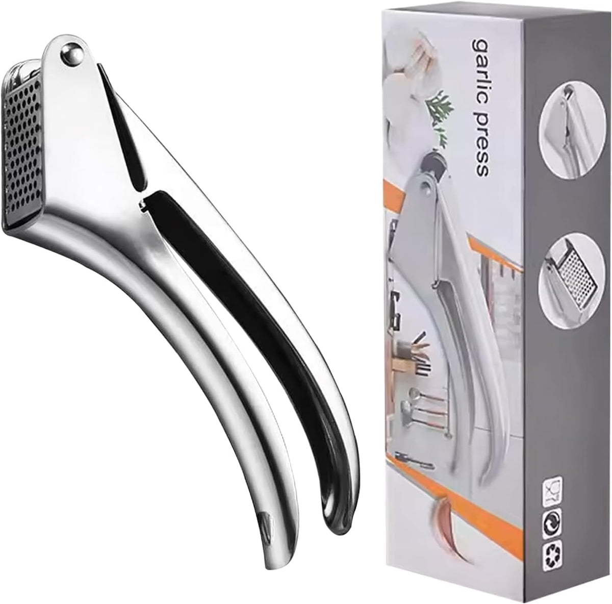 Garlic Press Stainless Steel - Premium Professional Mincer Tool - Rust Proof & Dishwasher Safe - Garlic Presser & Masher - Ginger Crusher with Soft Ergonomic Handle - Easy to Squeeze & Clean