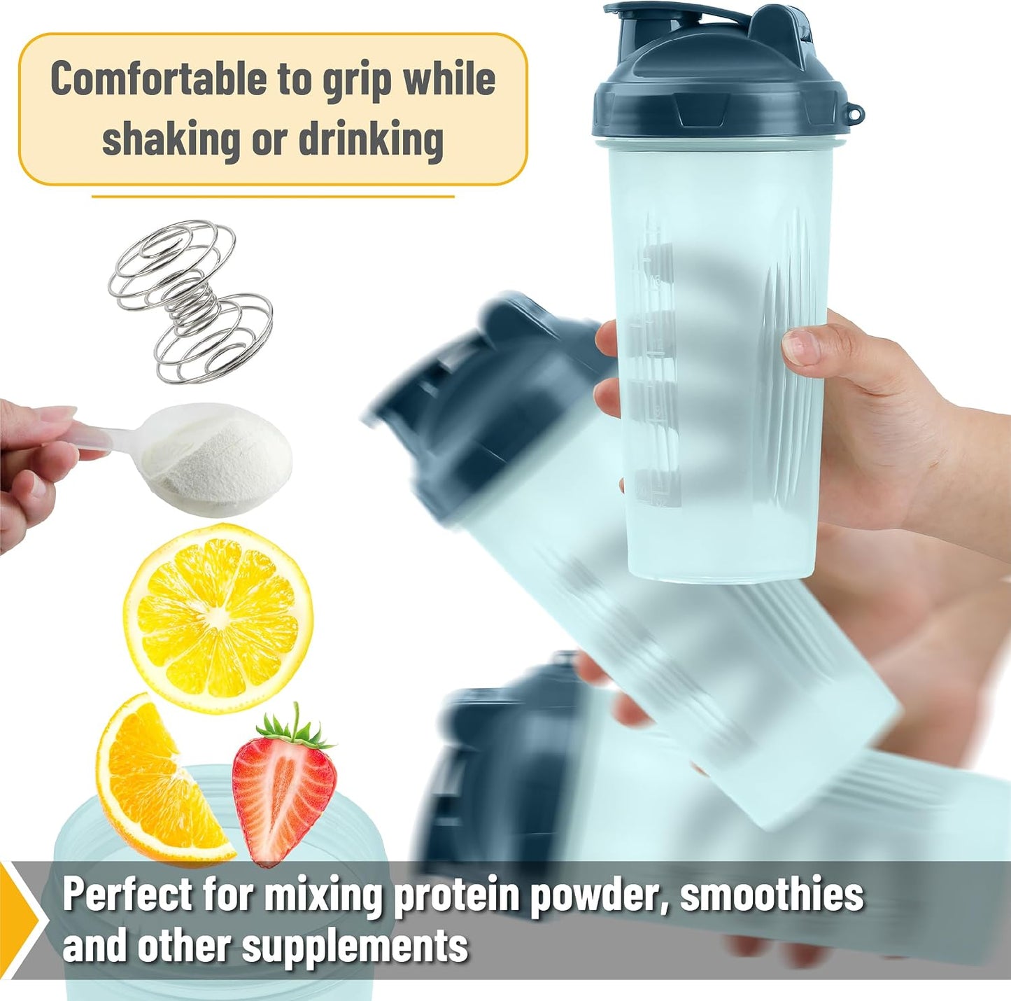 Shaker Bottles for Protein Mixes, 28 oz | Leak Proof Shaker Cups with Stainless Steel Wire Whisk Ball for Protein Shakes and Pre Workout