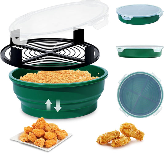 FJNATINH Collapsible Batter Bowl - Mess Free Better Breader Shaker Bowl with Lid Breading Shaker Container - Great for Fried Fish, Fried Chicken, Onion Rings, Wings & More,No Leak,Easy to Store
