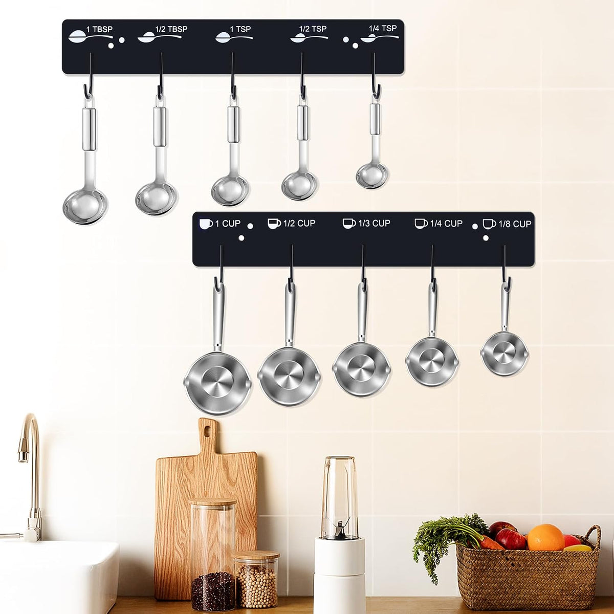 Premium Measuring Cups and Spoons Hanging Rack Screw Adhesive 2pcs