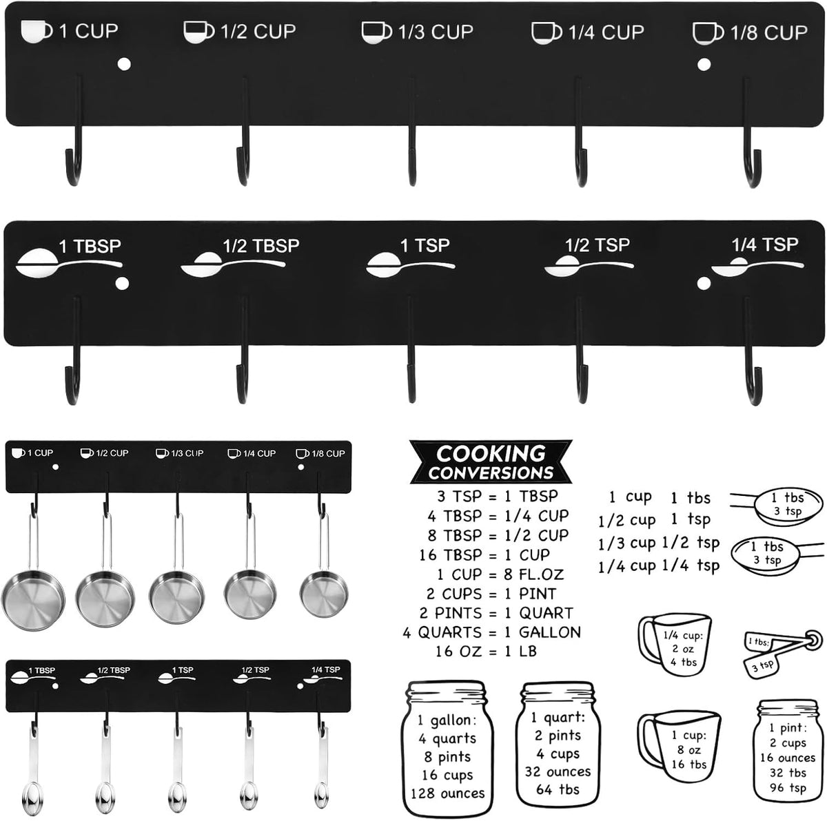 Premium Measuring Cups and Spoons Hanging Rack Screw Adhesive 2pcs