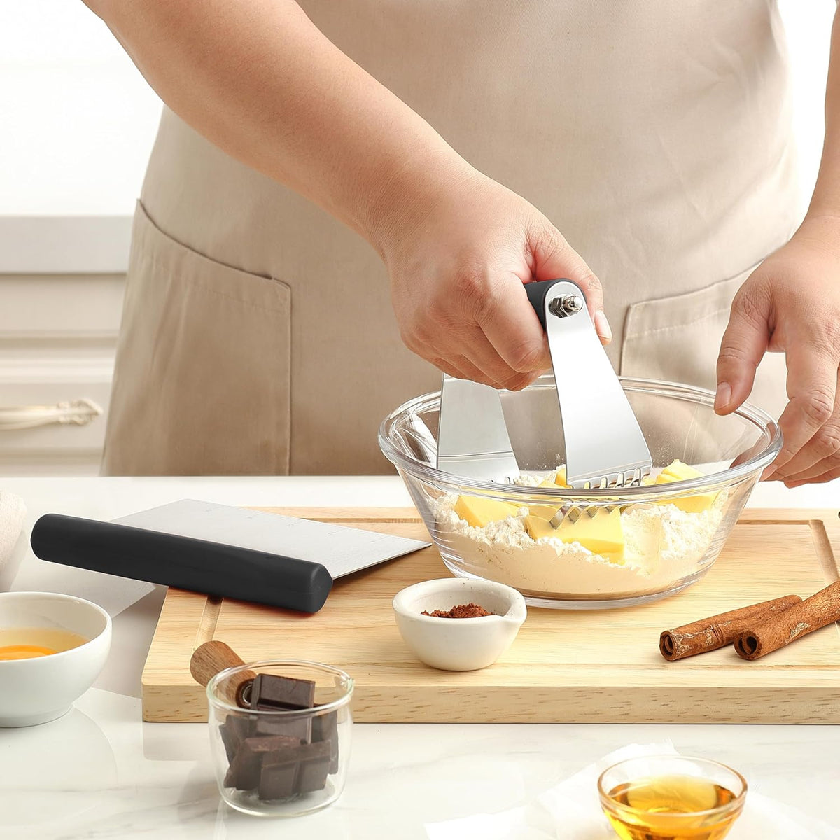 Stainless Steel Dough Blender and Pastry Cutter & Heavy Duty Can Opener with Magnetic Lid Remover - 2 Product Bundle - Black