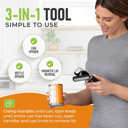 Stainless Steel Dough Blender and Pastry Cutter & Heavy Duty Can Opener with Magnetic Lid Remover - 2 Product Bundle - Black