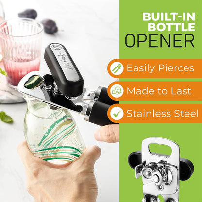 Stainless Steel Dough Blender and Pastry Cutter & Heavy Duty Can Opener with Magnetic Lid Remover - 2 Product Bundle - Black