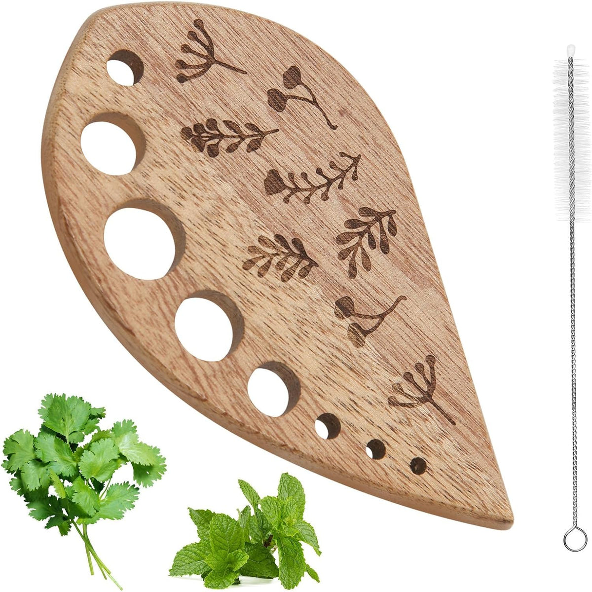 Wooden Vegetable Leaf Separator, Includes Cleaning Brush Pottery Herb Stripper Tool Supplies, Fun Kitchen Gadgets, Exquisite Herb Stripper Bowl Gifts for The Kitchen
