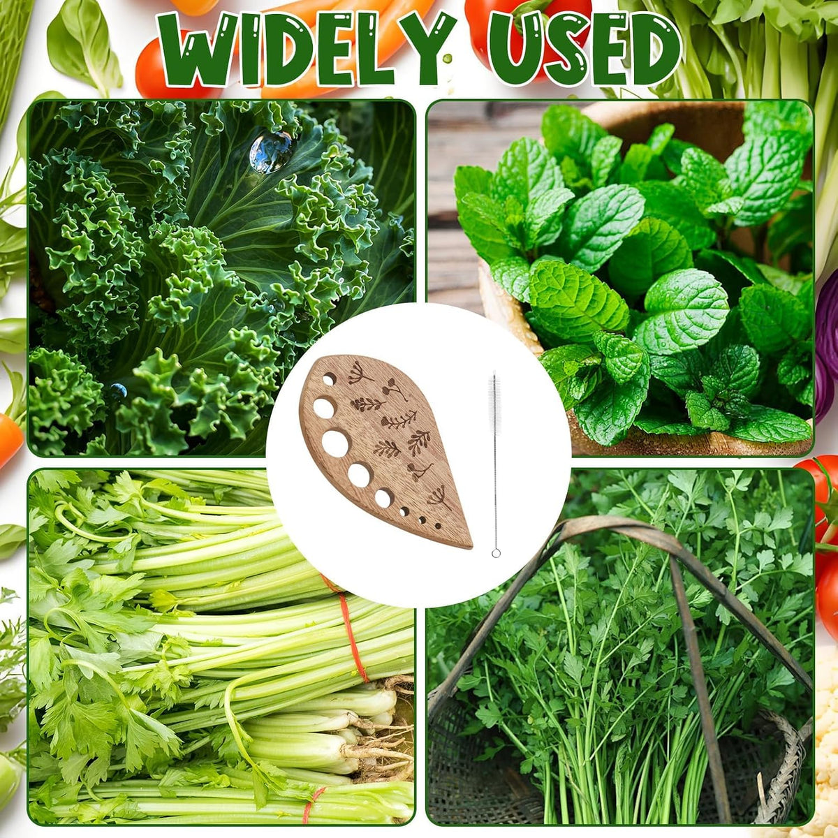 Wooden Vegetable Leaf Separator, Includes Cleaning Brush Pottery Herb Stripper Tool Supplies, Fun Kitchen Gadgets, Exquisite Herb Stripper Bowl Gifts for The Kitchen