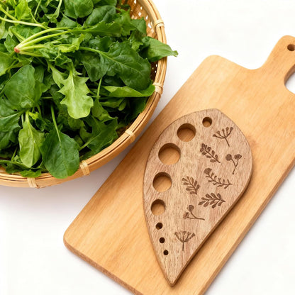 Wooden Vegetable Leaf Separator, Includes Cleaning Brush Pottery Herb Stripper Tool Supplies, Fun Kitchen Gadgets, Exquisite Herb Stripper Bowl Gifts for The Kitchen