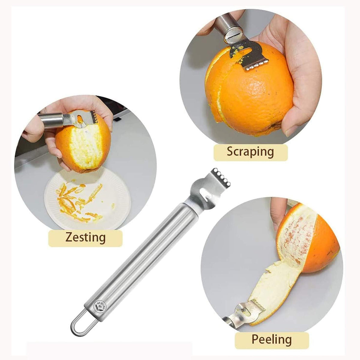 Stainless Steel Kitchen Tools: Zester Grater with Channel Knife, Apple Cupcake Corer, Fruit and Melon Scooper, Fruit & Veggie cutting knife, 4 Pcs Set
