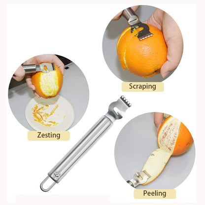 Stainless Steel Kitchen Tools: Zester Grater with Channel Knife, Apple Cupcake Corer, Fruit and Melon Scooper, Fruit & Veggie cutting knife, 4 Pcs Set