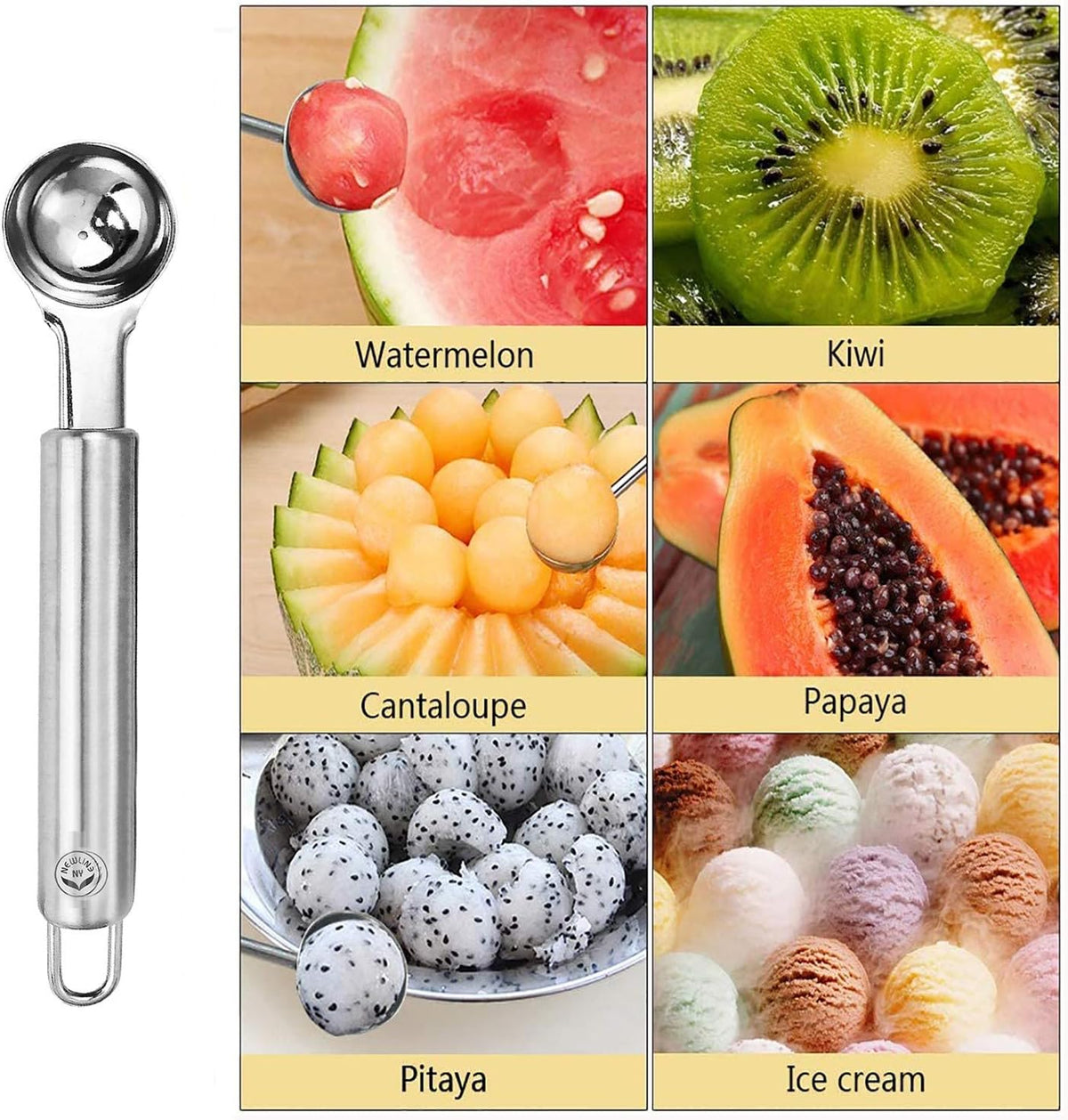 Stainless Steel Kitchen Tools: Zester Grater with Channel Knife, Apple Cupcake Corer, Fruit and Melon Scooper, Fruit & Veggie cutting knife, 4 Pcs Set