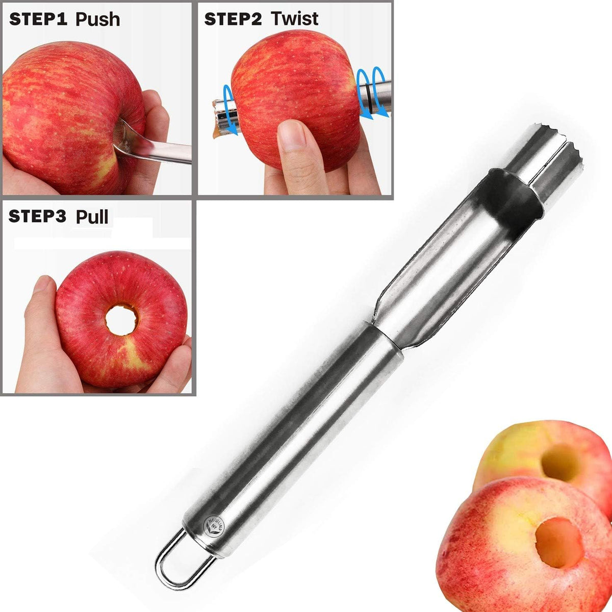 Stainless Steel Kitchen Tools: Zester Grater with Channel Knife, Apple Cupcake Corer, Fruit and Melon Scooper, Fruit & Veggie cutting knife, 4 Pcs Set