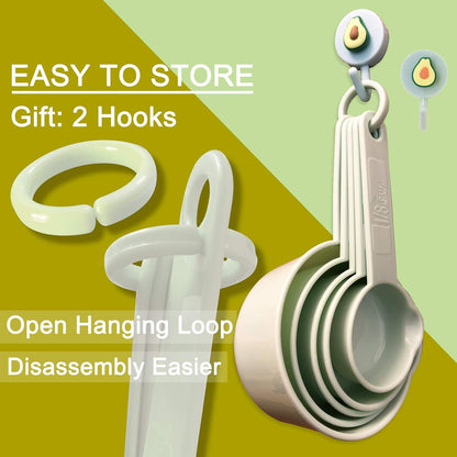 Measuring Cups and Measuring Spoons Set of 11pcs, Plastic, Nordic color Cups, Included 2 pcs Kitchen Tool Hook Up. (Green)