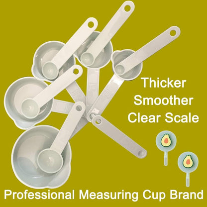 Measuring Cups and Measuring Spoons Set of 11pcs, Plastic, Nordic color Cups, Included 2 pcs Kitchen Tool Hook Up. (Green)