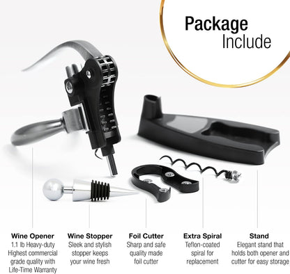 Wine Bottle Opener Corkscrew Set – [2024 upgraded, does NOT break!] Including Foil Cutter, Bottle Stopper, Opener Stand and Extra Spiral - corkscrews wine opener set- wine opener kit