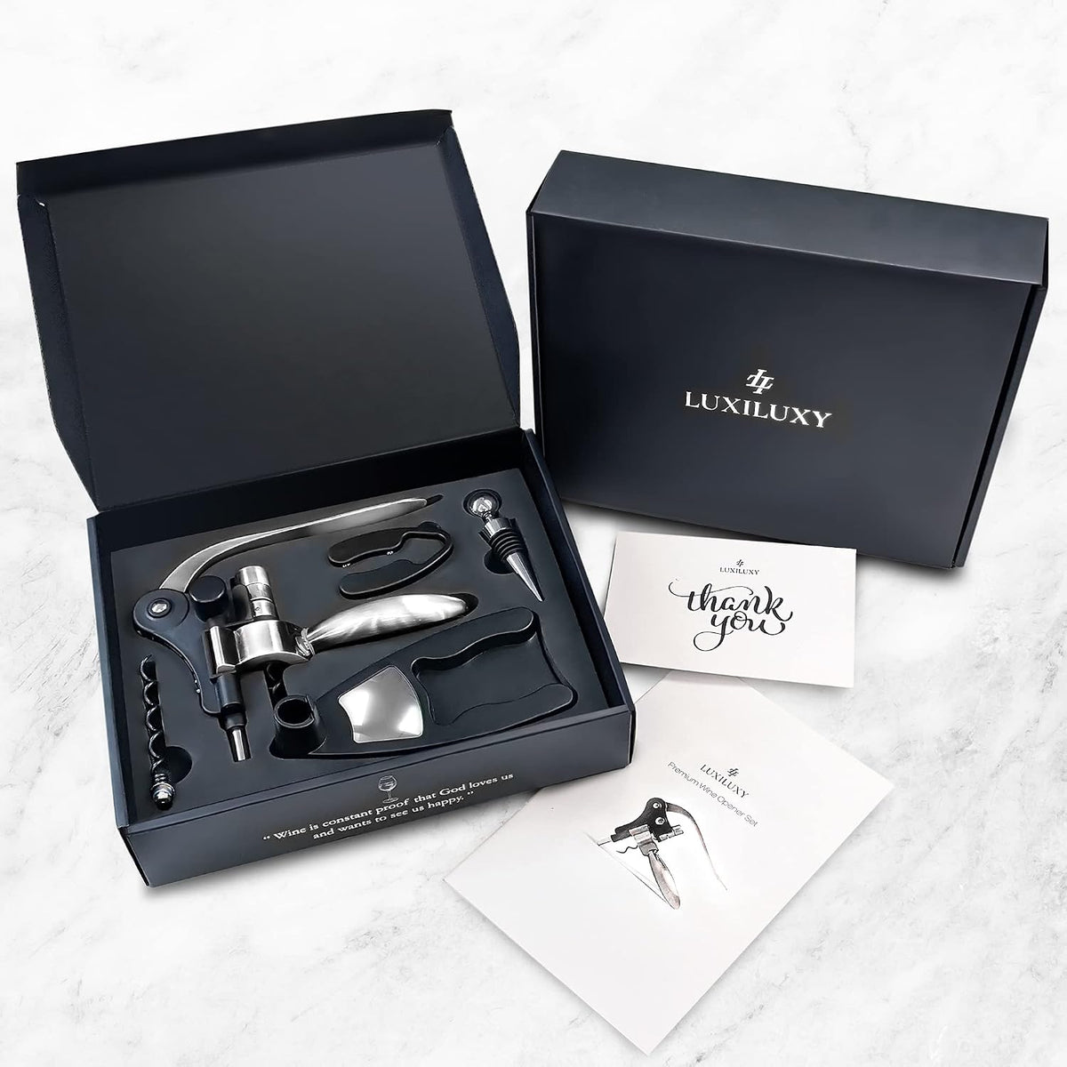 Wine Bottle Opener Corkscrew Set – [2024 upgraded, does NOT break!] Including Foil Cutter, Bottle Stopper, Opener Stand and Extra Spiral - corkscrews wine opener set- wine opener kit