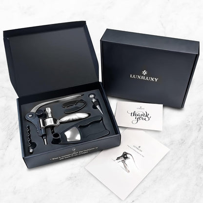 Wine Bottle Opener Corkscrew Set – [2024 upgraded, does NOT break!] Including Foil Cutter, Bottle Stopper, Opener Stand and Extra Spiral - corkscrews wine opener set- wine opener kit