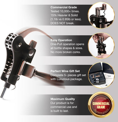 Wine Bottle Opener Corkscrew Set – [2024 upgraded, does NOT break!] Including Foil Cutter, Bottle Stopper, Opener Stand and Extra Spiral - corkscrews wine opener set- wine opener kit