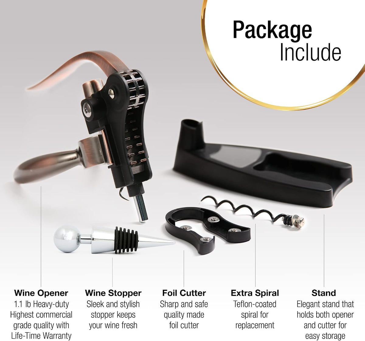 Wine Bottle Opener Corkscrew Set – [2024 upgraded, does NOT break!] Including Foil Cutter, Bottle Stopper, Opener Stand and Extra Spiral - corkscrews wine opener set- wine opener kit