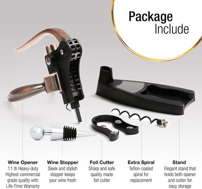 Wine Bottle Opener Corkscrew Set – [2024 upgraded, does NOT break!] Including Foil Cutter, Bottle Stopper, Opener Stand and Extra Spiral - corkscrews wine opener set- wine opener kit