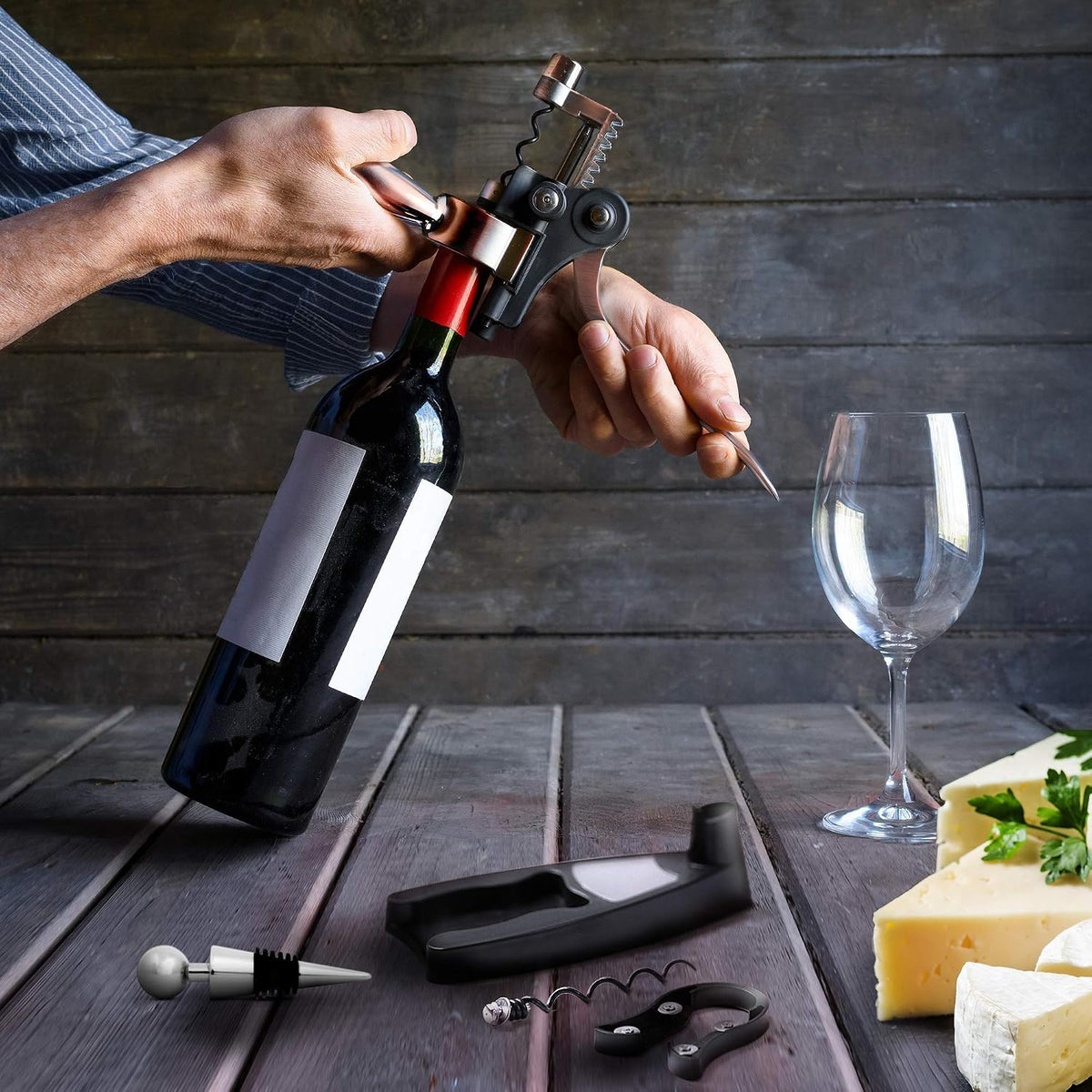 Wine Bottle Opener Corkscrew Set – [2024 upgraded, does NOT break!] Including Foil Cutter, Bottle Stopper, Opener Stand and Extra Spiral - corkscrews wine opener set- wine opener kit